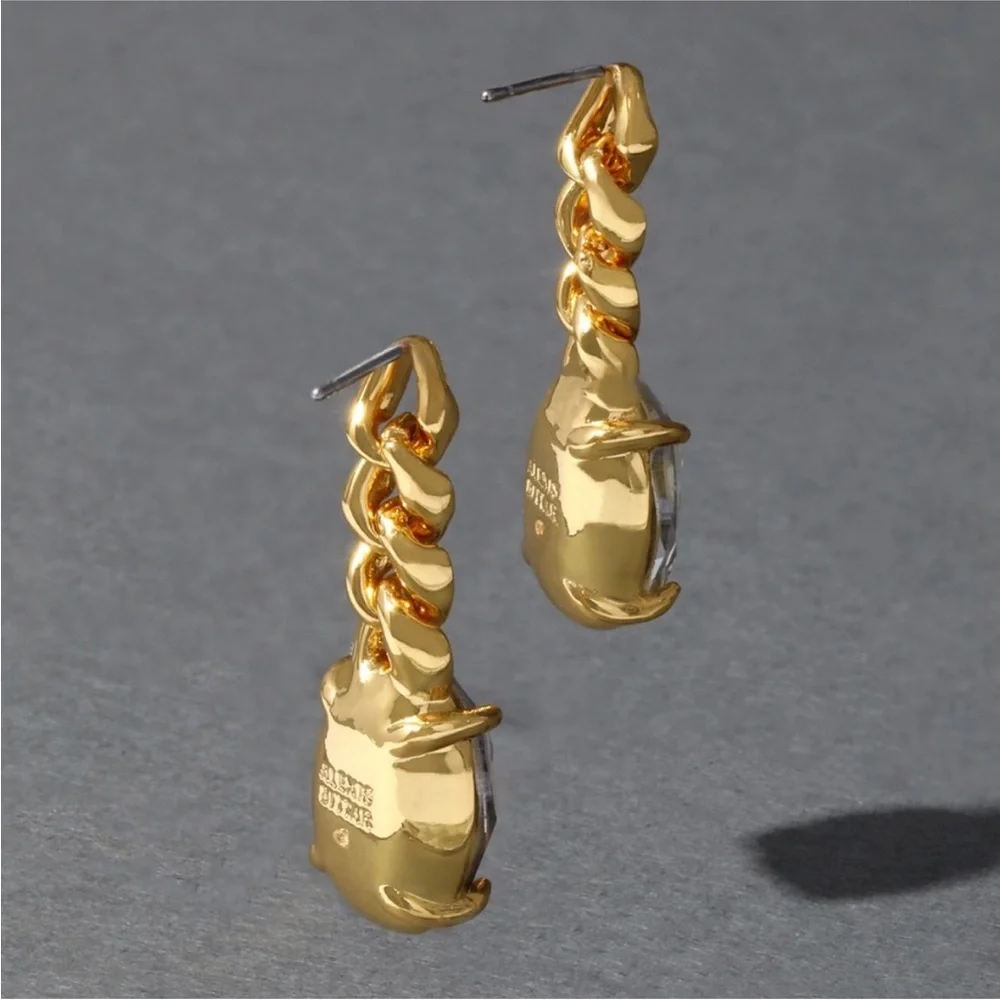 ALEXIS BITTAR • Bonbon Clear Chartreuse Crystal Small Drop Post Earrings in Gold